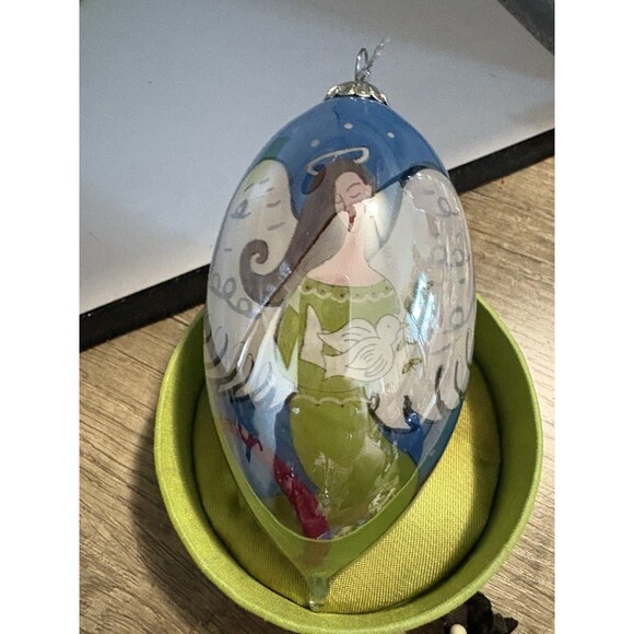 Li Bien Hand Painted Glass Christmas Angel w Dove Teardrop Ornament 2006 - Picture 1 of 6